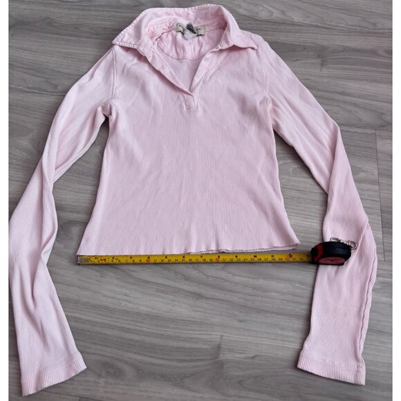 Banana Republic Pink Ribbed Collared Long Sleeve Top Women’s Small - Picture 3 of 6